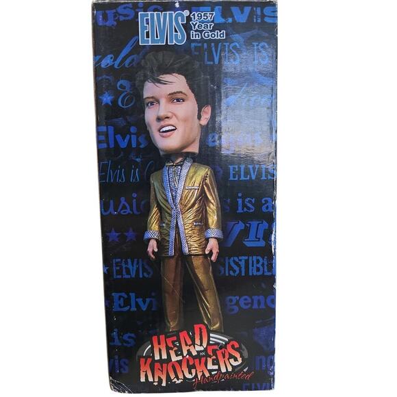 NWT Elvis Head Knockers 1957 Year In Gold BobbleHead NECA - Picture 7 of 8